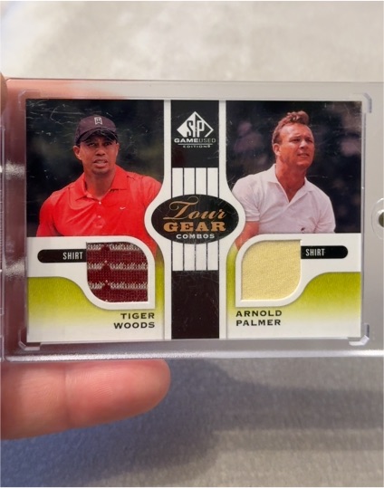 2012 Upper Deck SP Game Used Tour Gear Combos #TG2-TA Tiger Woods / Arnold Palmer — front