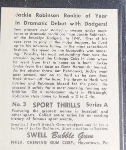 1948 Swell Sport Thrills #3 Jackie Robinson Rookie of Year — front