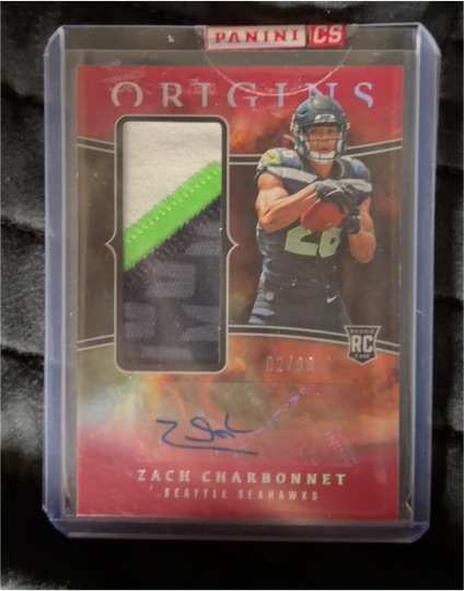 2023 Panini Origins Rookie Jumbo Jersey Autographs #RJJA-ZC Zach Charbonnet — front