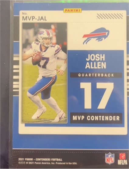 2021 Panini Contenders MVP Contenders #MVP-JAL Josh Allen — front