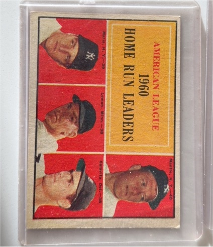 1961 Topps #44 American League 1960 Home Run Leaders Mickey Mantle Roger Maris Rocky Colavito Al Kaline — front