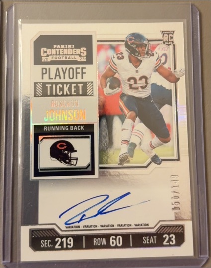 2023 Panini Contenders #130 Roschon Johnson Rookie Playoff Ticket Variation Auto — front