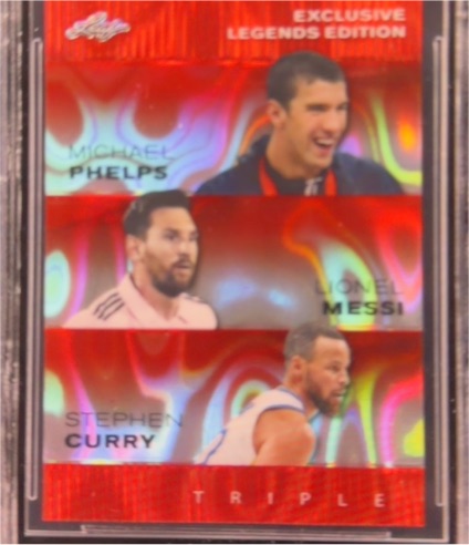 2024 Leaf Exclusive Legends Edition Triple #ELE-17 Michael Phelps/Lionel Messi/Stephen Curry — front