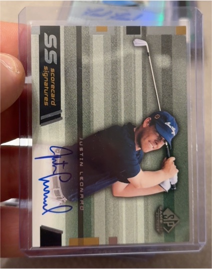 2003 Upper Deck SP Scorecard Signatures #SS-JL Justin Leonard — front