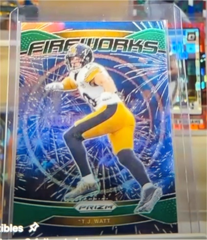 2024 Panini Prizm #15 T.J. Watt Fireworks Green Prizm — front