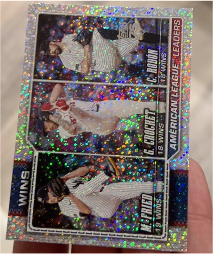 2026 Topps #130 American League Leaders Wins (Fried / Crochet / Rodon) Confetti — front