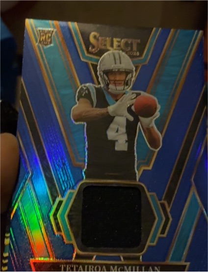 2025 Panini Select #RSW-TMN Tetairoa McMillan Rookie Swatches Blue Prizm — front