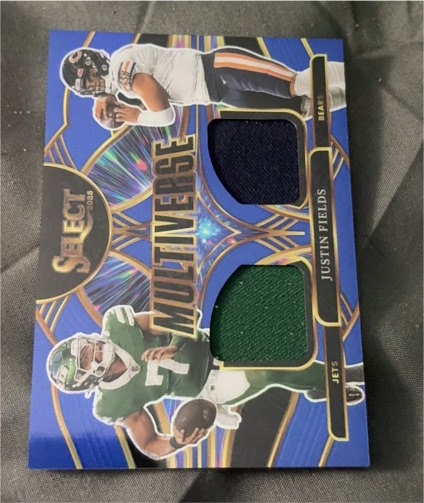2025 Panini Select #MVJ-JFS Justin Fields Multiverse Dual Patch Jets Bears — front