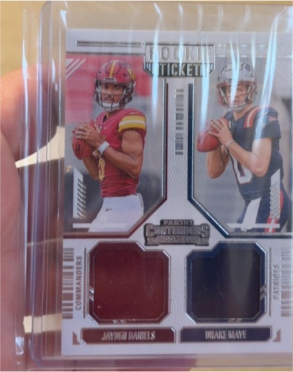 2024 Panini Contenders Rookie Ticket Dual Swatches #DS-13 Jayden Daniels Drake Maye — front