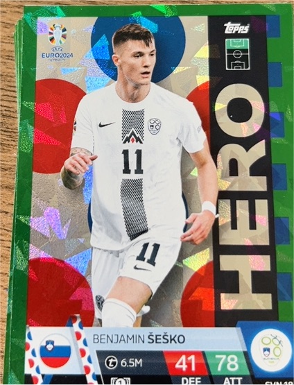 2024 Topps Match Attax UEFA Euro #SVN18 Benjamin Šeško Hero Parallel — front