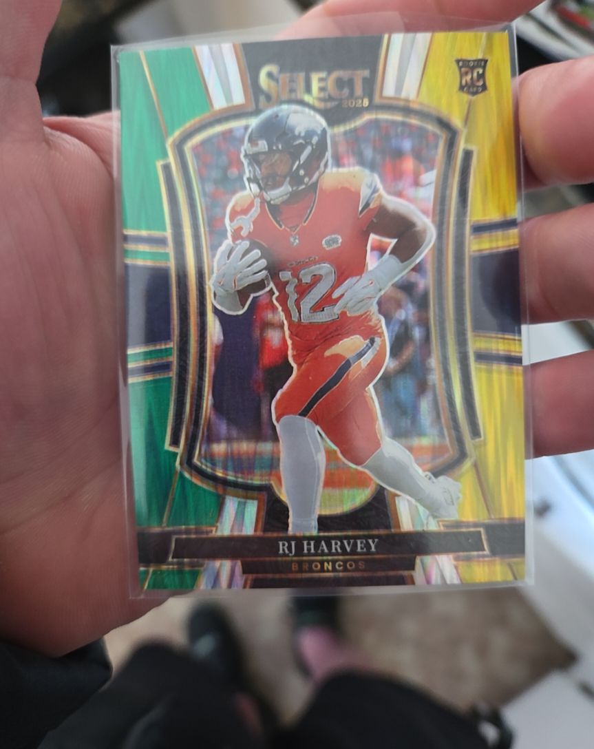 2025 Panini Select Premier Level Green Yellow Shock Prizm #110 RJ Harvey — front
