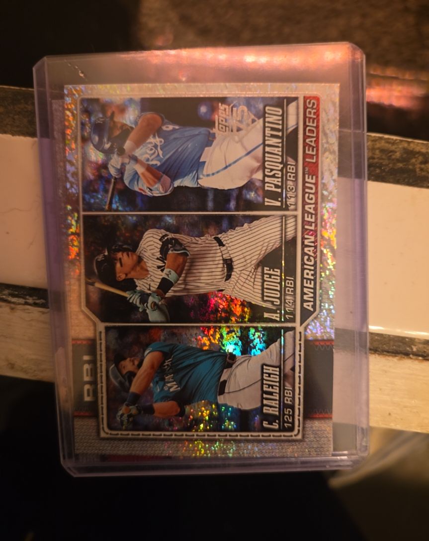 2026 Topps Series 1 #211 Aaron Judge Cal Raleigh Vinnie Pasquantino AL RBI Leaders — front