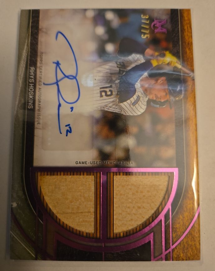 2025 Topps Museum Collection SPDRA-RH Rhys Hoskins Signature Swatches Dual Relic Auto — front