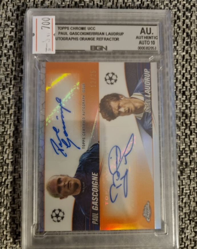 2024 Topps Chrome UEFA UCC Paul Gascoigne/Brian Laudrup Autographs Orange Refractor #UCC — front