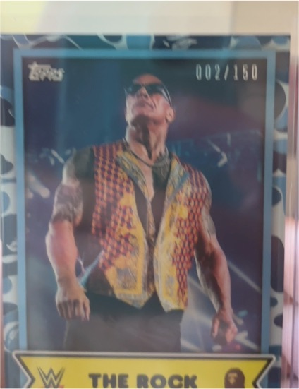 2025 Topps WWE x BAPE #3 The Rock Blue Camo — front