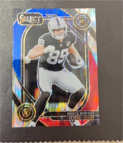 2024 Panini Select #222 Brock Bowers Club Level Red & Blue Shock Prizm Rookie — front
