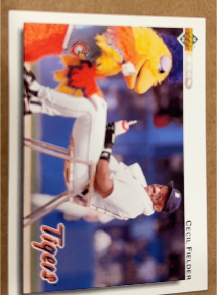 1992 Upper Deck #255 Cecil Fielder Sitting with the San Diego Chicken — front
