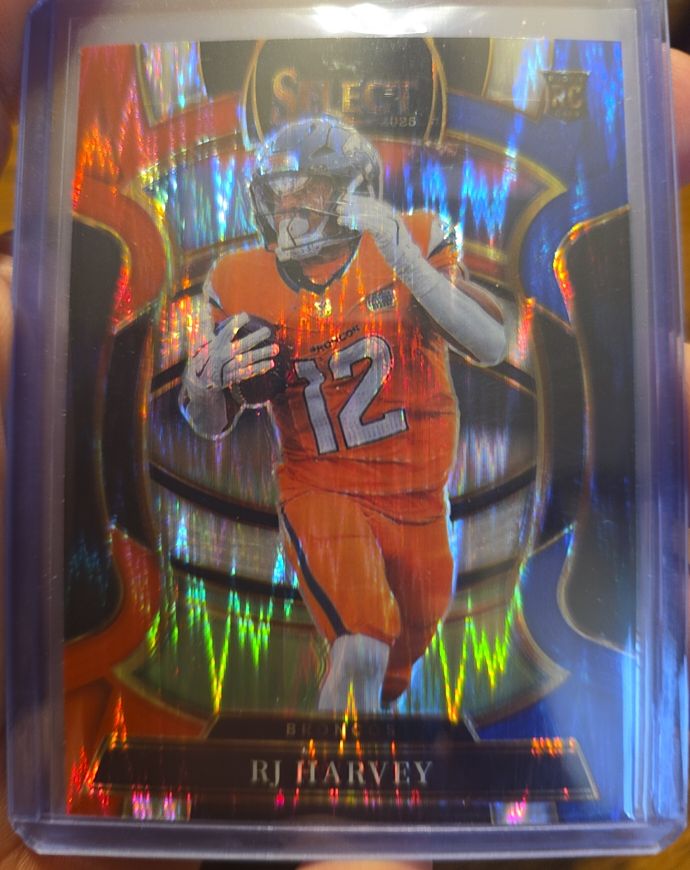 2025 Panini Select #10 RJ Harvey Black and Orange Shock Prizm Rookie — front