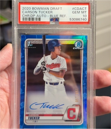 2020 Bowman Draft #CDACT Carson Tucker Chrome Draft Auto Blue Refractor — front