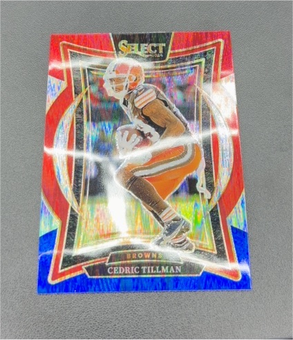 2024 Panini Select #17 Cedric Tillman Red & Blue Shock Prizm — front