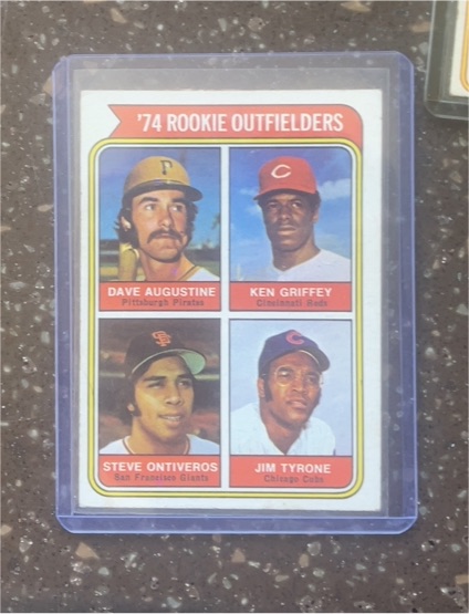 1974 Topps #598 Rookie Outfielders Ken Griffey Sr., Dave Augustine, Steve Ontiveros, Jim Tyrone — front