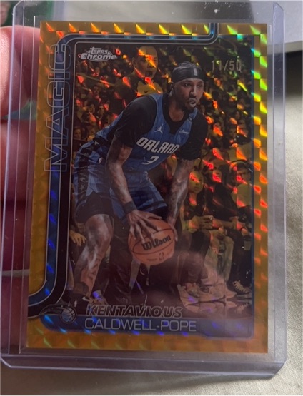 2025 Topps Chrome #143 Kentavious Caldwell-Pope Magic Yellow RayWave Refractor — front