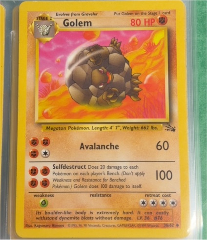 1999 Pokémon Fossil #36 Golem — front
