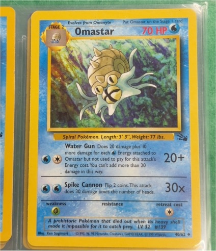 1999 Pokémon Fossil #40 Omastar — front