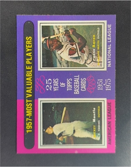 1975 Topps #195 Most Valuable Players Mickey Mantle Hank Aaron — front