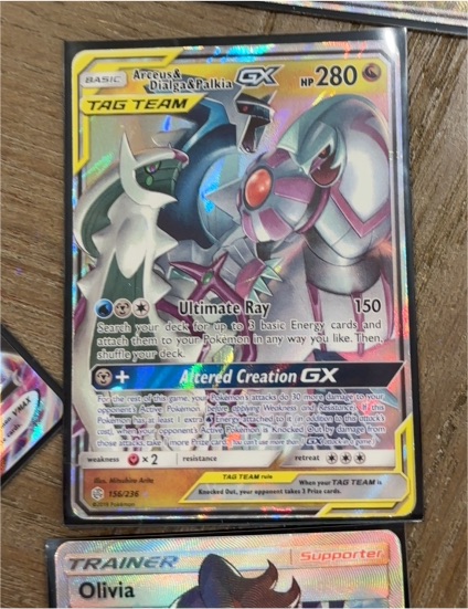 2019 Pokémon TCG Cosmic Eclipse #156 Arceus & Dialga & Palkia GX — front