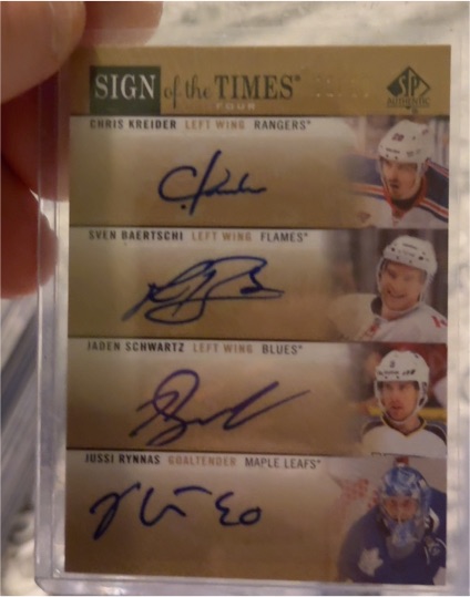 2012 SP Authentic Sign of the Times Chris Kreider Sven Baertschi Jaden Schwartz Jussi Rynnas — front