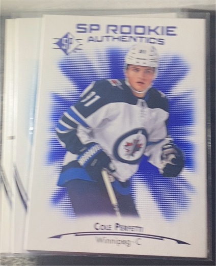 2021-22 Upper Deck SP Rookie Authentics Blue #116 Cole Perfetti — front