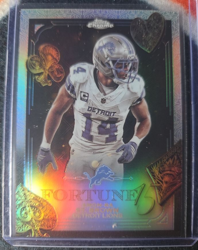 2025 Topps Chrome Football #F15-13 Amon-Ra St. Brown Fortune 15 Refractor — front