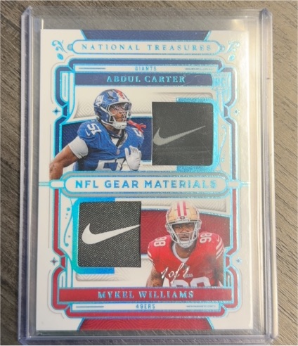 2025 Panini National Treasures NFL Gear Materials Dual Patch Abdul Carter Mykel Williams — front