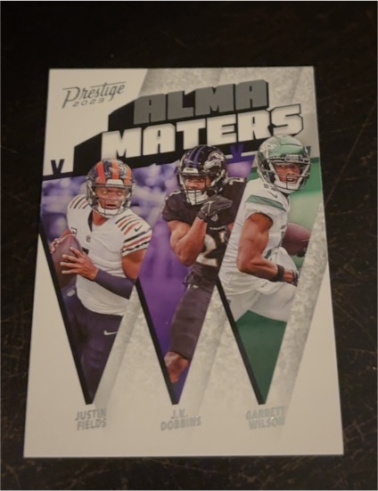2023 Panini Prestige Alma Maters #AM-2 Justin Fields/J.K. Dobbins/Garrett Wilson — front