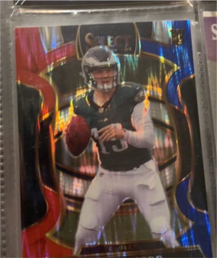 2025 Panini Select #51 Sam Darnold Red and Blue Prizm Shock — front