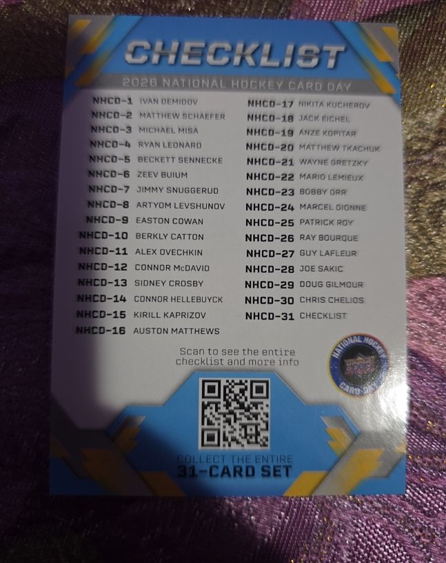 2026 Upper Deck National Hockey Card Day #NHCD-31 Checklist — front