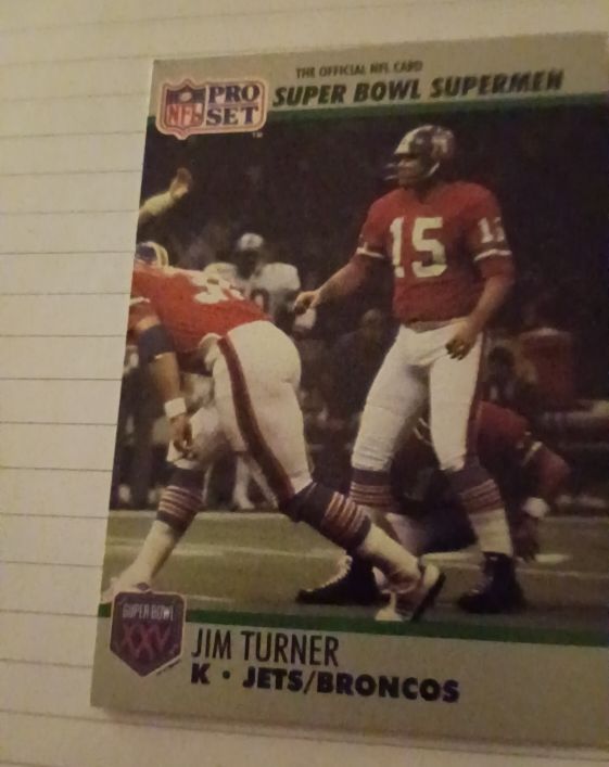 1990 Pro Set Super Bowl Supermen #123 Jim Turner Jets/Broncos — front