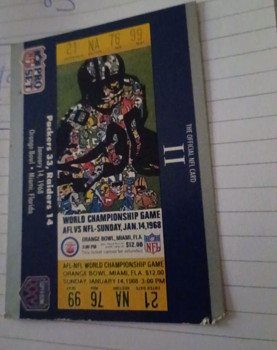 1990 Pro Set #2 Super Bowl II Ticket Green Bay Packers — front