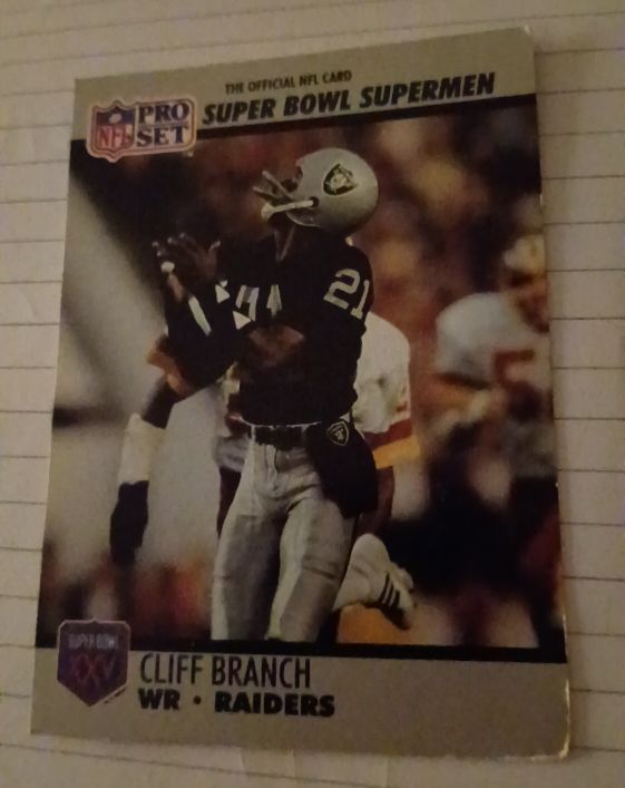 1990 Pro Set #46 Cliff Branch Raiders Super Bowl Supermen — front