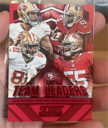 2015 Panini Score #31 Team Leaders Colin Kaepernick Frank Gore Anquan Boldin Ahmad Brooks — front