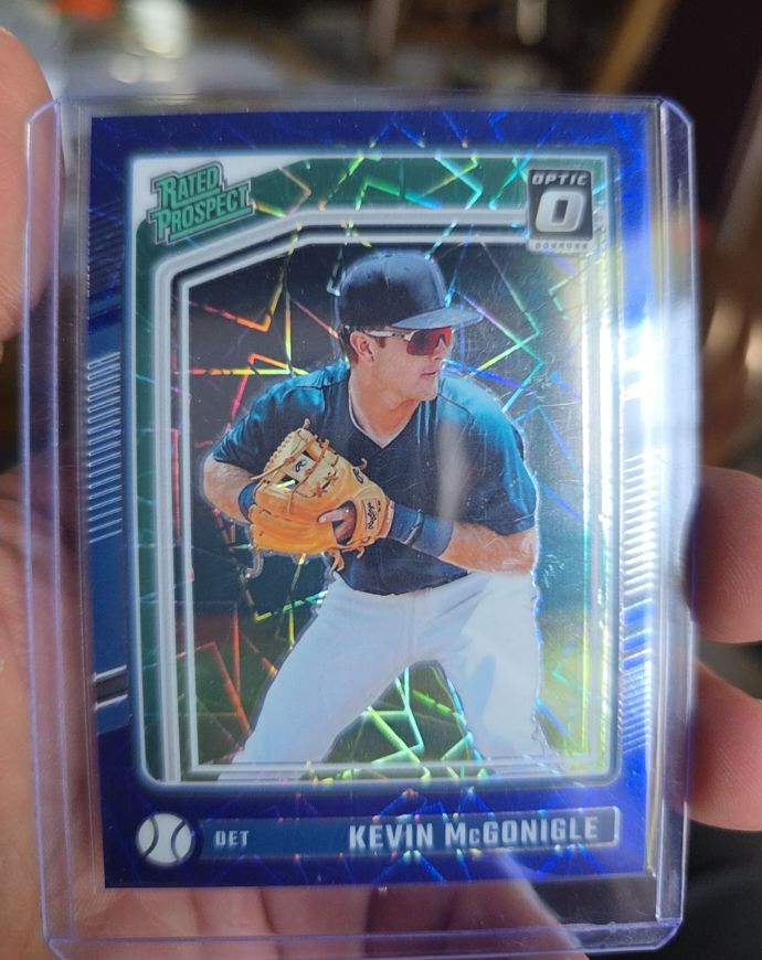 2024 Donruss Optic #198 Kevin McGonigle Blue Velocity Rated Prospect — front