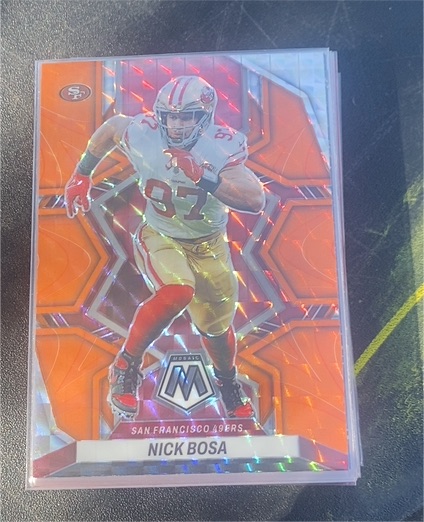 2022 Panini Mosaic #180 Nick Bosa Reactive Orange Prizm — front