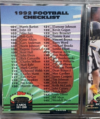 1992 Topps Stadium Club #289 Checklist — front