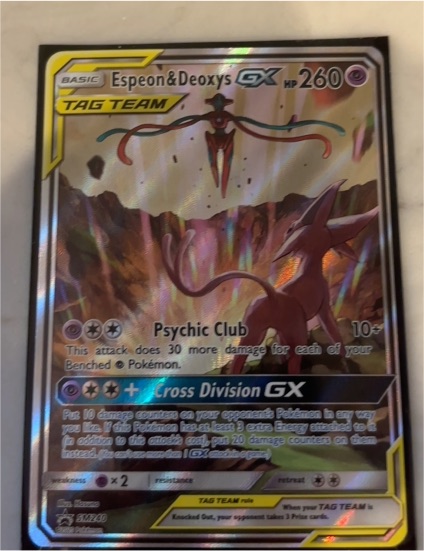 2020 Pokémon Sun & Moon Black Star Promo #SM240 Espeon & Deoxys GX TAG TEAM — front
