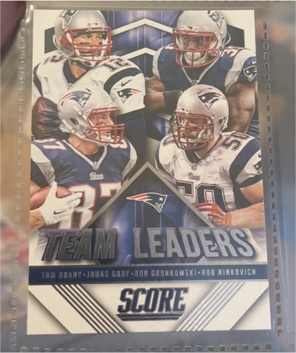 2015 Panini Score #1 Team Leaders Tom Brady Jonas Gray Rob Gronkowski Rob Ninkovich — front