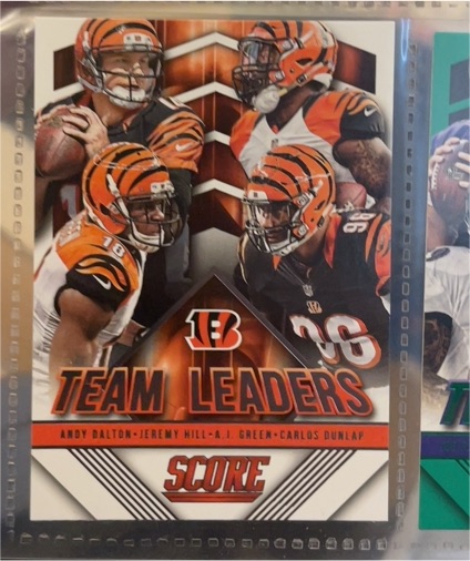 2015 Score #10 Team Leaders Andy Dalton, Jeremy Hill, A.J. Green, Carlos Dunlap — front
