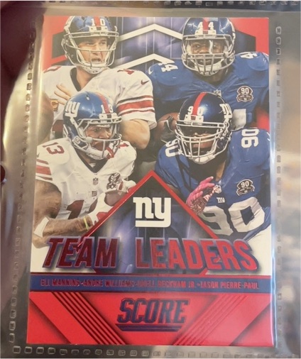 2015 Panini Score #7 Team Leaders Eli Manning, Odell Beckham Jr., Andre Williams, Jason Pierre-Paul — front