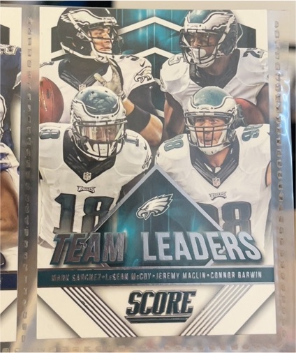 2015 Panini Score #6 Team Leaders Mark Sanchez, LeSean McCoy, Jeremy Maclin, Connor Barwin — front