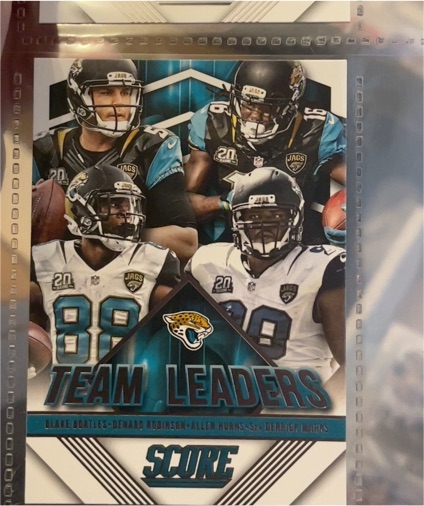 2015 Panini Score #19 Team Leaders Jacksonville Jaguars Blake Bortles Denard Robinson Allen Hurns S.J. Green Marqise Lee — front